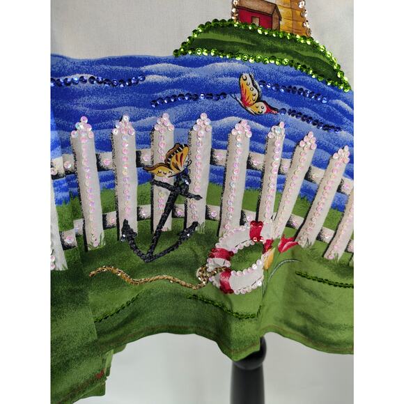 Quacker Factory Womens L Blouse Silk Landscape Nautical Long Sleeve Button Up - Picture 8 of 14